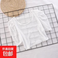 黑色半身短款百搭內搭t恤罩衫薄紗衣夏女半截網(wǎng)紗打底衫蕾絲短袖 白色（泡泡袖206#） 2XL 適合體重135斤以