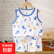 怡飾美2025韓版兒童背心套裝新款男女童寶寶卡通薄款無(wú)袖背心短褲 背套-星星海豚 【A類(lèi)純棉】 120 建議身高105-115