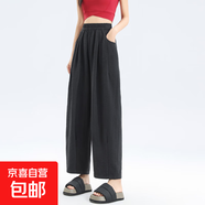 韓系奶奶褲女2025新款薄款腰休閑松緊腰高級感小個(gè)子奶芙哈倫褲 黑色-小個(gè)子款 L