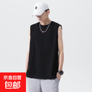 背心男坎肩寬松潮流百搭ins純色上衣背心運(yùn)動(dòng)寬松上衣 黑色 薄款 XL