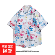 夏季日系沙灘碎花男女襯衣ins潮夏威夷港風(fēng)寬松印花短袖情侶襯衫 玖度-1122白色（高質(zhì)量款） XL