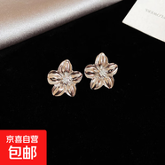 跨境金屬花朵吊墜項鏈歐美時(shí)尚個(gè)性設計耳環(huán)輕奢高級感小眾項飾女 銀針-銀色-一朵