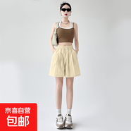 【速干】2025新款夏季女裝休閑闊腿褲高腰百搭冰絲短褲女褲 K01-杏色 M 建議90-105斤
