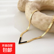 歐美網(wǎng)紅鈦鋼V字項鏈女輕奢高級感V領型扁蛇骨鏈鎖骨鏈不掉色配飾 黑色字母項鏈