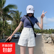 超高腰牛仔短褲女春秋2025新款寬松淺色a字顯瘦黑色百搭熱褲夏季 N165白色 L