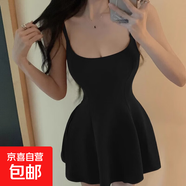辣妹性感紅色吊帶連衣裙女生夏季法式修身顯瘦收腰低胸a字短裙KXW K1046黑色【顯瘦性感】 M 【90-105斤】