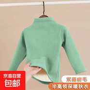 兒童保暖內(nèi)衣男女童雙面磨絨秋衣加厚中大童保暖圓領(lǐng)上衣t恤睡衣 綠色半高領(lǐng)上衣【純色】 100碼【建議身高90-100cm】