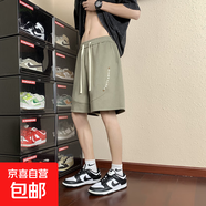 NASA BASE短褲男士夏季寬松直筒外穿運(yùn)動(dòng)褲青少年沙灘休閑五分褲 K002-灰綠 L