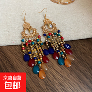 復古民族風(fēng)米珠水滴流蘇耳環(huán)輕奢高級感耳鉤波西米亞氣質(zhì)耳飾批發(fā) 耳鉤-彩色