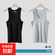 男士背心韓版休閑滌綸純色夏季打底背心運動(dòng)背心男士無(wú)袖T恤QY 黑色+灰色（薄款2件裝） 3XL