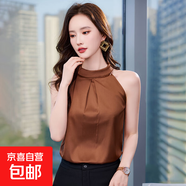 掛脖無袖襯衣女夏季小西裝內(nèi)搭小背心女打底小吊帶外穿設計感上衣 咖啡色 （RF0076） 2XL 碼118-126斤