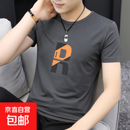 夏季男士短袖T恤圓領(lǐng)印花體恤半袖男百搭休閑 JS短袖印花010 811灰色 2XL
