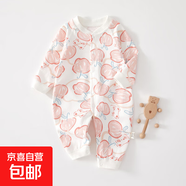新生嬰兒兒連體衣春秋1歲套裝衣服初生寶寶無(wú)骨哈衣爬服打底內(nèi)衣 春秋直襟連體衣滿印粉蘋(píng)果 73cm (16-18斤以內(nèi))