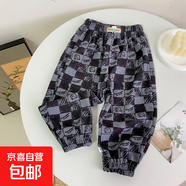 兒童秋冬韓版女童長(zhǎng)褲木棉絨印花男童卡通休閑褲子中大童休閑衛(wèi)褲 灰底方格熊 90#建議身高80-90cm