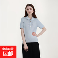 【大牌平替】女士含桑蠶絲短袖透氣polo翻領(lǐng)針織時(shí)尚百搭針織衫 淺灰 XL