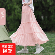 黑色半身裙女包臀裙2025夏季新款高腰顯瘦a字長裙中長褲蛋糕裙子 粉色-高個子 L