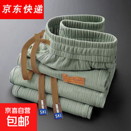 休閑直筒褲男春夏季港風(fēng)純色冰絲透氣直筒運(yùn)動(dòng)長褲子男裝薄 K117綠色 5XL 【建議170-180斤】