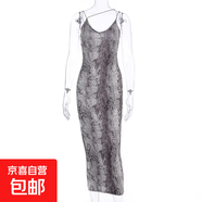 歐美2025夏季女裝吊帶無(wú)袖V領(lǐng)連衣裙時(shí)尚性感中長(cháng)裙 蛇紋 2XL