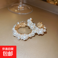 銀針大珍珠圓圈耳環(huán)時(shí)尚小眾夸張氣質(zhì)高級感耳釘法式復古百搭耳飾 4#銀針-金色珍珠