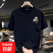 短袖t恤男士半袖上衣服春季新款潮流休閑時(shí)尚印花男生體恤純綿 黑色 T-1206小貓 M