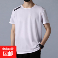 夏季冰絲t恤男圓領(lǐng)速干衣短袖薄款透氣半袖大碼上衣男運動(dòng)寬松潮 純白【單桿款】 L 3X(【建議145-16f