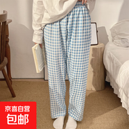 云朵棉格子長(cháng)褲睡褲女春秋休閑薄款夏季外穿寬松加大碼胖MM家居褲 CKE-K85609 XL