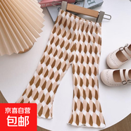 韓版夏季女童碎花圓點(diǎn)喇叭褲薄款寶寶打底褲嬰兒褲子小童防蚊褲女 黃菱格喇叭褲 130