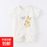 【夏季嬰兒爬服】嬰兒兒連體衣夏季0-1-2歲薄款寶寶短袖純棉 灰圓點(diǎn)兔平角連體 73cm (5-8個(gè)月/16斤以?xún)?nèi))