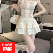 優(yōu)質(zhì)面料芭蕾風(fēng)蓬蓬裙子可愛(ài)辣妹蛋糕裙高腰顯瘦a字蕾絲半身裙 杏色(有安全褲) S 【建議80-100斤】