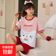 睡衣女士夏季棉質(zhì)短袖短褲兩件套裝大碼韓版2025年新款夏天家居服 Y2322 M 女