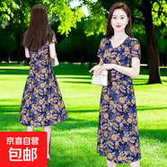 千鵝湖連衣裙女2025夏季新款冰絲中長(zhǎng)裙大碼寬松顯瘦印花連衣裙媽 2506 裙子 減齡-藍(lán)花 5XL 建議【140-150斤】