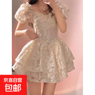 法式方領(lǐng)泡泡袖辣妹連衣裙女夏季新款收腰顯瘦氣質(zhì)裙子公主蓬蓬裙 圖片色 S