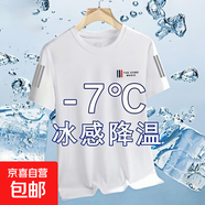 冰絲t恤男士短袖2025新夏季運(yùn)動(dòng)速干透氣半袖男體恤寬松上衣服-SL 三色旗白色 XL  建議115-130斤