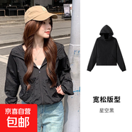 戶(hù)外運動(dòng)梭織防曬衣女春夏季薄款小外套速干防曬服連帽外套 星空黑 M 適合80-95斤