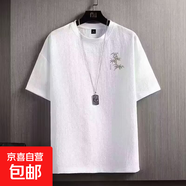 潮牌短袖t恤男2025夏季寬松大碼時(shí)尚潮流百搭圓領(lǐng)半袖體恤上衣T恤 96竹葉白 3XL