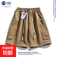 NASA BASE冰絲短褲男士夏季潮牌情侶寬松戶(hù)外薄款大碼工裝五分褲 YL1502-焦糖 L
