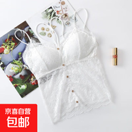 性感美背外穿內(nèi)衣夏季薄款透氣帶胸墊一體式無(wú)痕蕾絲掛脖吊帶背心 白色-1件裝 XL (建議125-145斤)