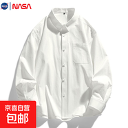 NASALIKE長(cháng)袖襯衫男2025新款寬松百搭休閑襯衣外套上衣男裝 C2411-白色工裝襯衫【NASA】 3XL 【170-200斤】