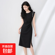 鑲鉆飛袖修身輕禮服連衣裙輕熟風(fēng)知性優(yōu)雅名媛氣質(zhì)女2025夏季新款 黑色 L