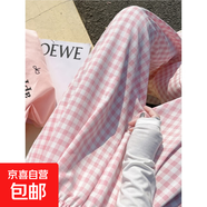 爆款格子褲女2025夏季高腰休閑顯瘦格紋褲小個(gè)子多巴胺直筒闊腿褲 粉色-加長(cháng)款【原版品質(zhì)】 2XL 【135-145斤】