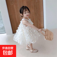 女童公主裙夏季新款短袖蕾絲裙子連衣裙純棉連衣裙童裝 蕾絲無袖蝴蝶連衣裙 90 【身高75-85cm 1-2歲】