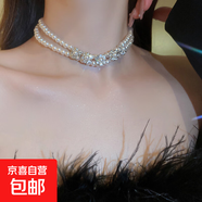 真金電鍍珍珠鑲鉆花朵項鏈小眾時(shí)尚百搭鎖骨鏈氣質(zhì)輕奢高級感飾品 32#項鏈-白色