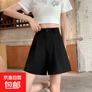 西裝短褲女休閑褲夏季新款高腰小個子a字遮肉顯瘦闊腿褲 3174【黑色短褲】 2XL 推薦【120-130斤】