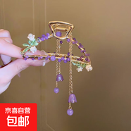新款鑲鉆珍珠又字交叉發(fā)夾后腦勺盤發(fā)抓夾暗黑高級感時尚氣質(zhì)發(fā)飾 59#抓夾-紫色鈴蘭花朵流蘇