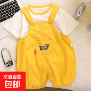 【背帶褲套裝】卡通男女童通用夏季套頭寶寶背帶套裝韓版男寶 黃色 100 【建議身高】85-95cm