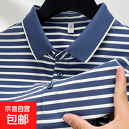 桑蠶絲短袖T恤男士翻領(lǐng)色織條紋男裝夏季新款Polo衫中青年上衣薄 中蘭 2XL 185/100A