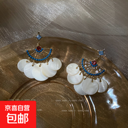 銀針鑲鉆水晶珍珠耳環(huán)歐美復(fù)古輕奢長(zhǎng)款耳墜清新甜美高級(jí)感耳飾女 1#銀針-白色扇形流蘇
