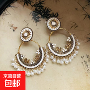 波西米亞水滴羽毛米珠流蘇耳環(huán)小眾情人節(jié)禮物耳墜輕奢民族風耳飾 7#鋼針-金色-白色