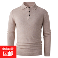 男士針織衫秋冬新款中年休閑長(zhǎng)袖T恤衫翻領(lǐng)毛衣爸爸裝外套 米白色 L