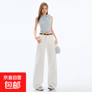 延芮2025夏季窄版闊腿褲小個子白色薄款高腰收腹顯瘦寬松拖地牛仔 白色【長褲158-164cm拍】 CS0822 L 【110-119斤】